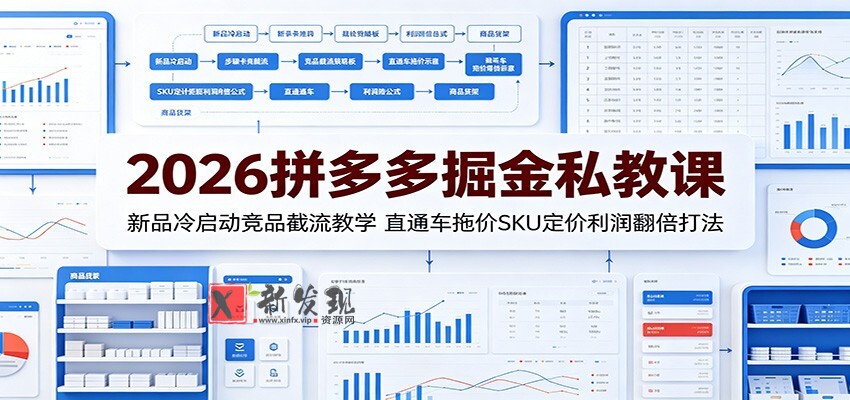 2026拼多多掘金私教课:新品冷启动竞品截流教学,直通车拖价SKU定价利润翻倍打法-新发现资源网