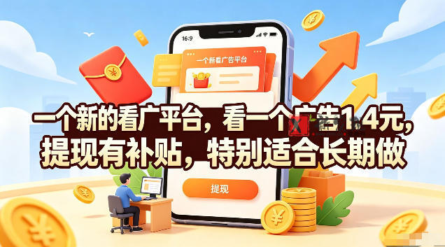 一个新的看广平台,看一个广告1.4元,提现有补贴,特别适合长期做-新发现资源网