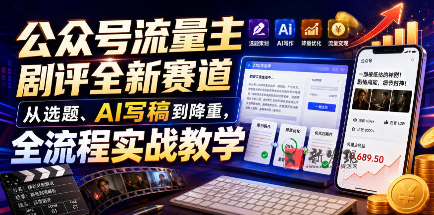 公众号流量主剧评全新赛道,从选题、AI写稿到降重,全流程实战教学 公众号流量主剧评全新赛道,从选题、AI写稿到降重,全流程实战教学