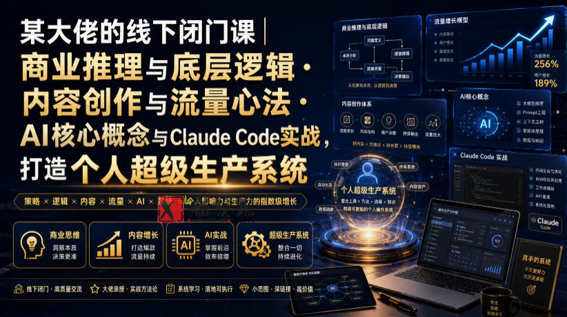 某大佬的线下闭门课｜商业推理与底层逻辑・内容创作与流量心法・AI核心概念与Claude Code实战，打造个人超级生产系统【录音+图片】-新发现资源网