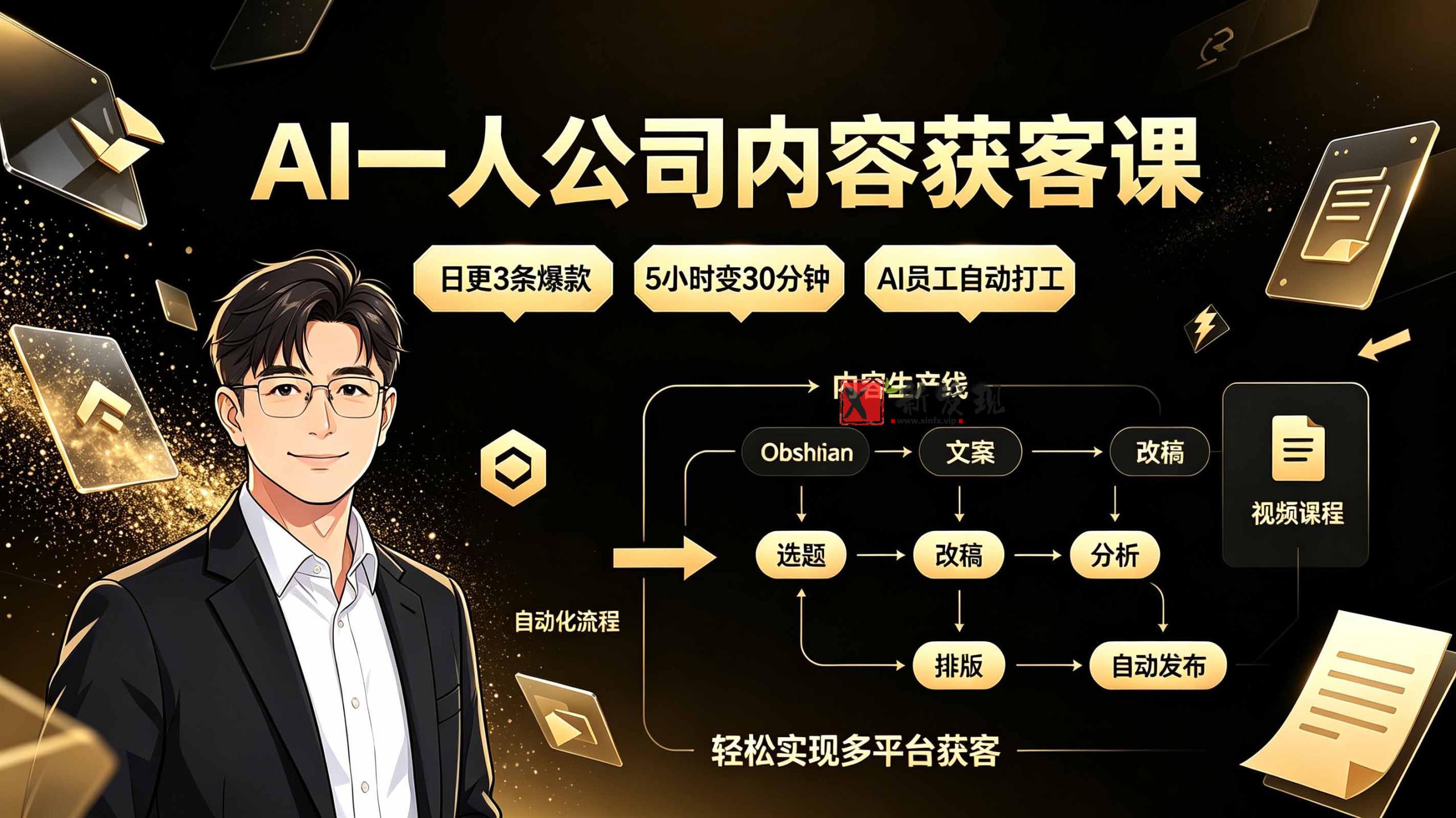 (19387期)AI一人公司内容获客课:日更3条爆款×5小时变30分钟×AI员工自动打工,轻松实现多平台获客-新发现资源网