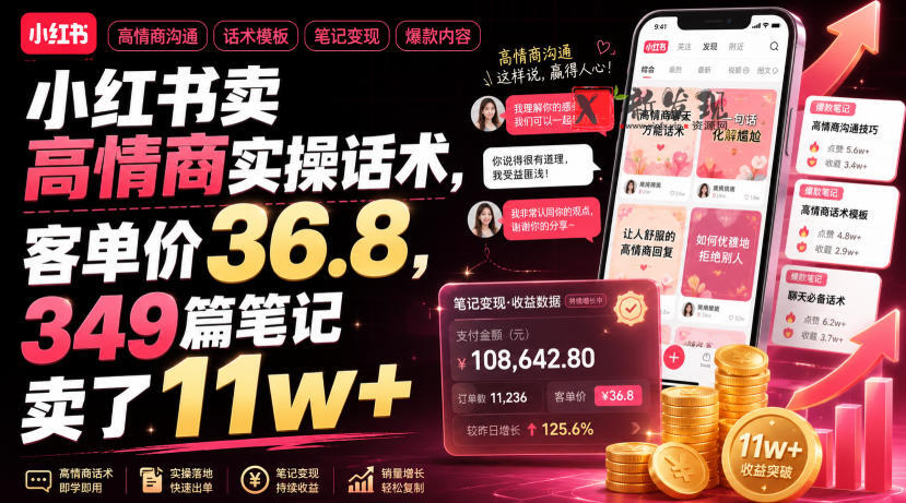小红书卖高情商实操话术，客单价36.8，349篇笔记卖了11w+！-新发现资源网