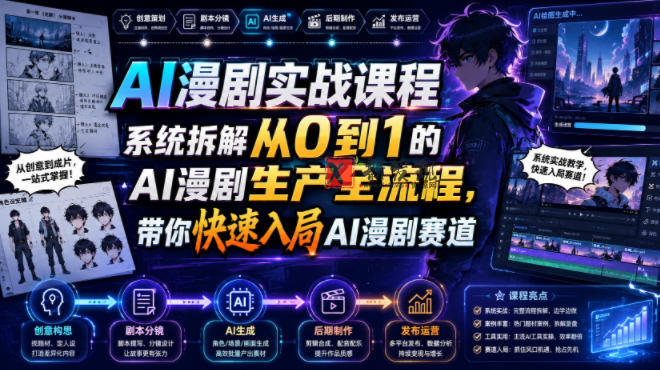 AI漫剧实战课程,系统拆解从0到1的AI漫剧生产全流程,带你快速入局AI漫剧赛道-新发现资源网