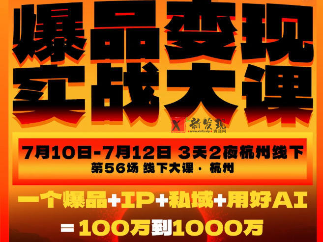 爆品变现实战大课，从爆品，到流量，到成交，一个爆品+IP+私域+用好AI=100W到1000W（7月10-12日）-新发现资源网