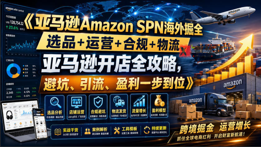 亚马逊Amazon SPN海外掘全,选品+运营+合规+物流,亚马逊开店全攻略,避坑、引流、盈利一步到位-新发现资源网