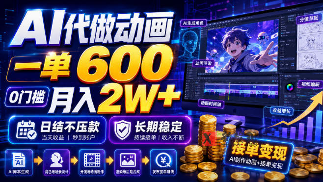 AI代做动画,一单600,0门槛月入2W+,日结不压款,长期稳定-新发现资源网