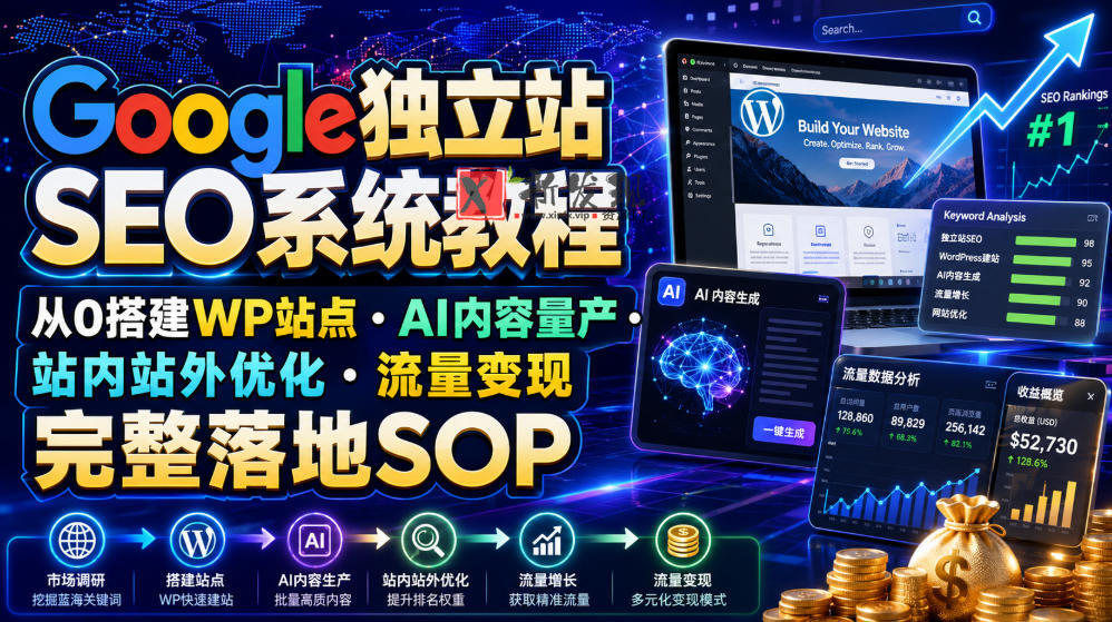 Google独立站SEO系统教程,从0搭建WP站点・AI内容量产・站内站外优化・流量变现完整落地SOP(2026年7月) Google独立站SEO系统教程,从0搭建WP站点・AI内容量产・站内站外优化・流量变现完整落地SOP(2026年7月)