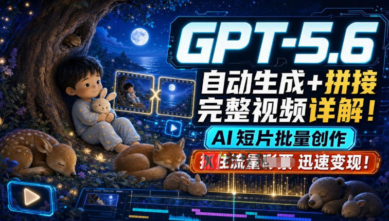 GPT-5.6自动生成+拼接完整视频详解,AI短片批量创作,抓住流量迅速变现!-新发现资源网