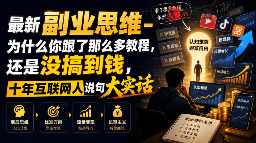 最新副业思维-为什么你跟了那么多教程,还是没搞到钱,十年互联网人说句大实话-新发现资源网