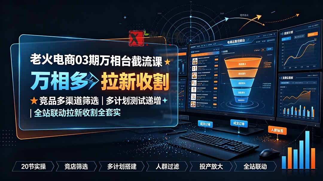 (19431期)老火电商03期万相台截流课:竞品多渠道筛选|多计划测试递增|全站联动拉新收割全套实操教学-新发现资源网