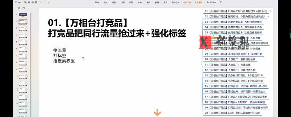 （19431期）老火电商03期万相台截流课：竞品多渠道筛选｜多计划测试递增｜全站联动拉新收割全套实操教学