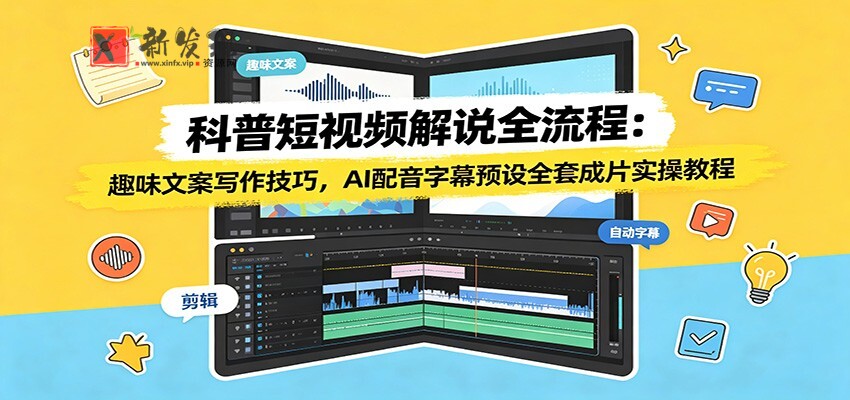 科普短视频解说全流程:趣味文案写作技巧,AI配音字幕预设全套成片实操教程-新发现资源网