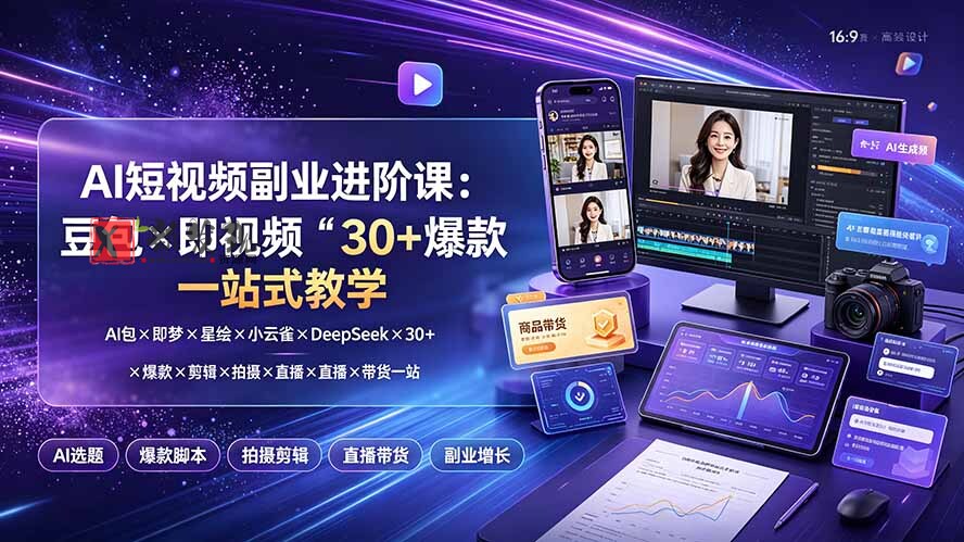 (19458期)AI短视频副业进阶课:豆包×即梦×星绘×小云雀×DeepSeek×30+爆款×剪辑×拍摄×直播×带货一站式教学-新发现资源网
