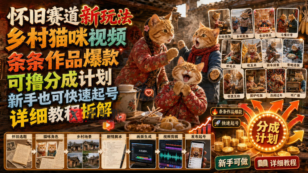 怀旧赛道新玩法,乡村猫咪视频,条条作品爆款,可撸分成计划,新手也可快速起号,详细教程拆解 怀旧赛道新玩法,乡村猫咪视频,条条作品爆款,可撸分成计划,新手也可快速起号,详细教程拆解