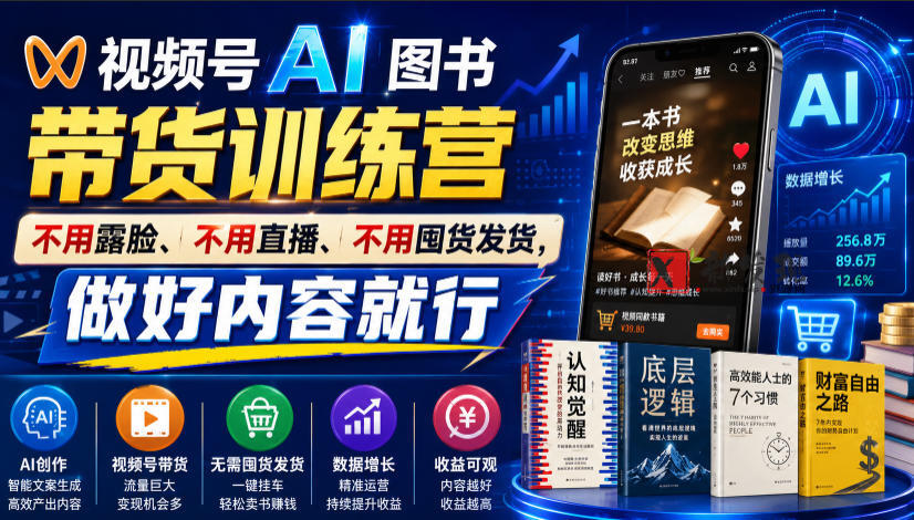 视频号AI图书带货训练营,不用露脸、不用直播、不用囤货发货,做好内容就行,一条爆款视频佣金8942 视频号AI图书带货训练营,不用露脸、不用直播、不用囤货发货,做好内容就行,一条爆款视频佣金8942