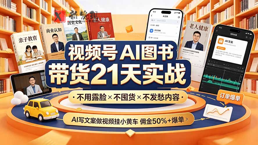 (19476期)视频号AI图书带货21天实战:不用露脸×不囤货×不发愁内容,AI写文案做视频挂小黄车,佣金50%+爆单-新发现资源网