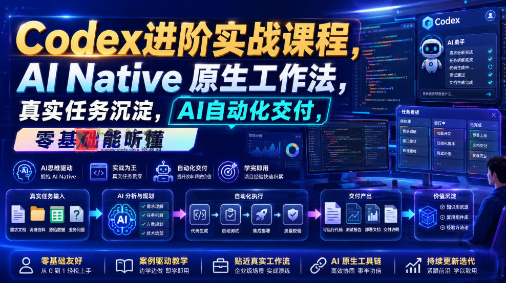 Codex进阶实战课|AI Native原生工作法,22节真实任务落地,从配置到AI自动化交付全链路教程-新发现资源网
