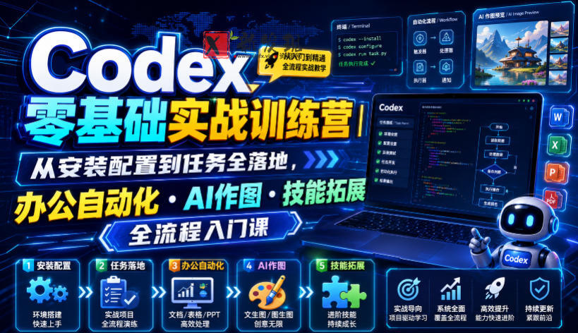 Codex零基础实战训练营|从安装配置到任务全落地,办公自动化・AI作图・技能拓展全流程入门课-新发现资源网