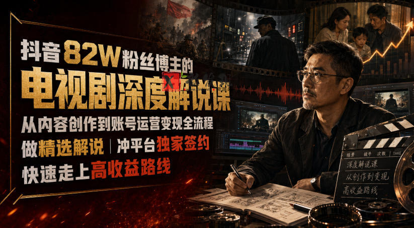 抖音82W粉丝博主的电视剧深度解说课,从内容创作到账号运营变现全流程,做精选解说,冲平台独家签约,快速走上高收益路线-新发现资源网