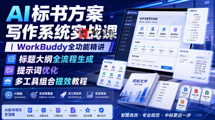 AI标书方案写作系统实战课|WorkBuddy全功能精讲・标题大纲全流程生成・提示词优化・多工具组合提效教程-新发现资源网