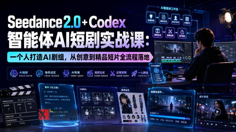 Seedance2.0+Codex智能体AI短剧实战课:一个人打造AI剧组,从创意到精品短片全流程-新发现资源网
