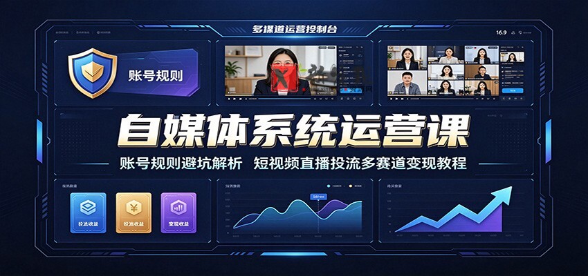 自媒体系统运营课:账号规则避坑解析,短视频直播投流多赛道变现教程-新发现资源网