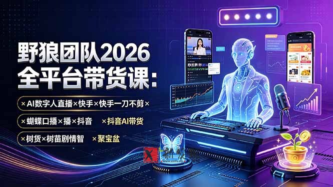 (19511期)野狼团队2026全平台带货课-7月:AI数字人直播×快手一刀不剪×蝴蝶口播×抖音AI带货×树苗剧情智剪×聚宝盆-新发现资源网