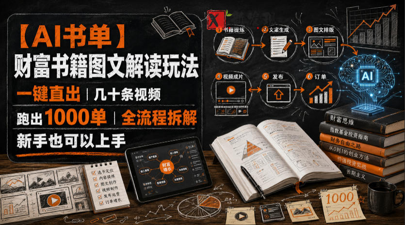 【AI书单】财富书籍图文解读玩法,一键直出,几十条视频,跑出1000单,全流程拆解,新手也可以上手-新发现资源网