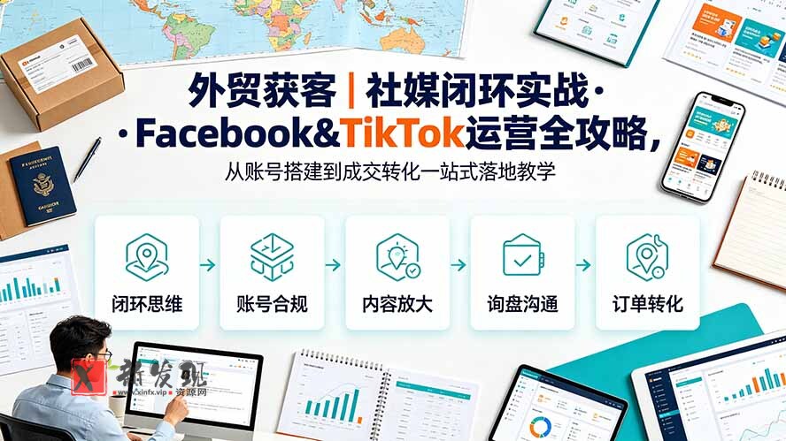 (19526期)外贸获客|社媒闭环实战·Facebook&TikTok运营全攻略,从账号搭建到成交转化一站式落地教学-新发现资源网