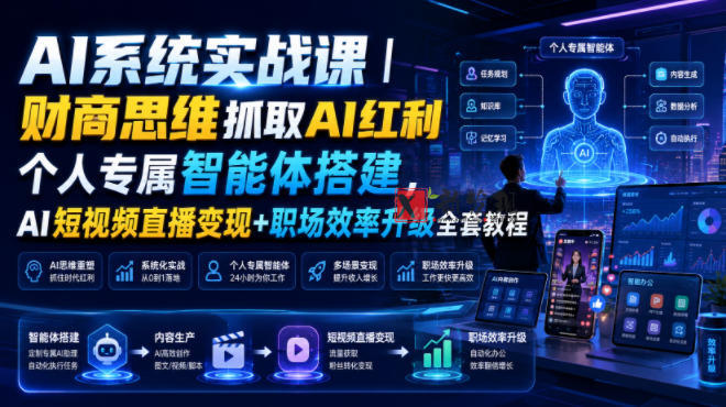 AI系统实战课|财商思维抓取AI红利|个人专属智能体搭建,AI短视频直播变现+职场效率升级全套教程-新发现资源网