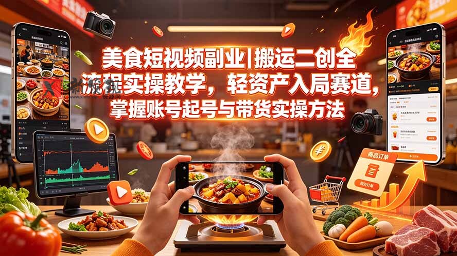 （19535期）美食短视频副业｜搬运二创全流程实操教学，轻资产入局赛道，掌握账号起号与带货实操方法-新发现资源网