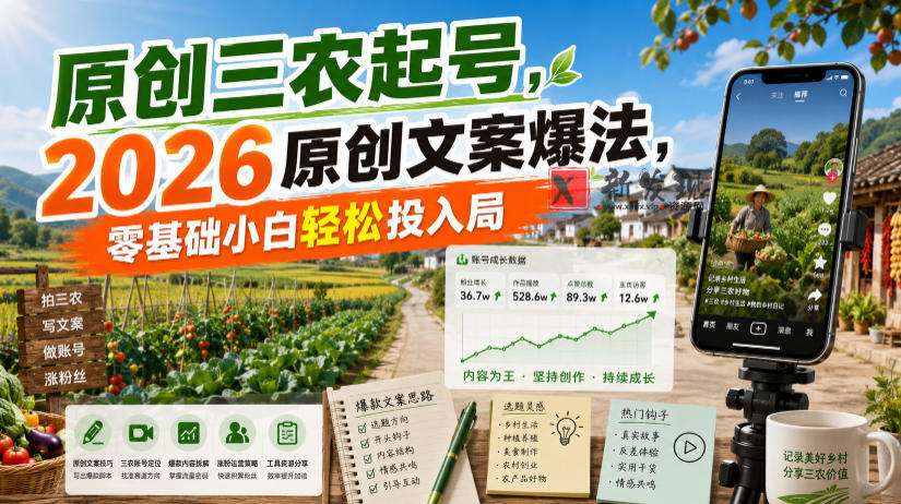 原创三农起号,2026原创文案爆法,零基础小白轻松投入局-新发现资源网