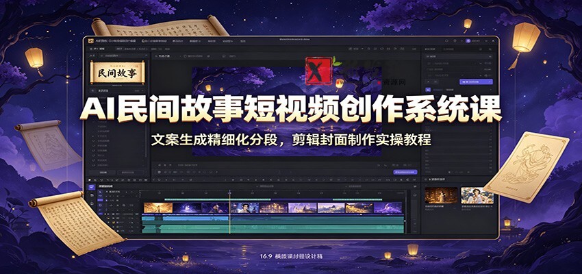 AI民间故事短视频创作系统课：文案生成精细化分段，剪辑封面制作实操教程-新发现资源网