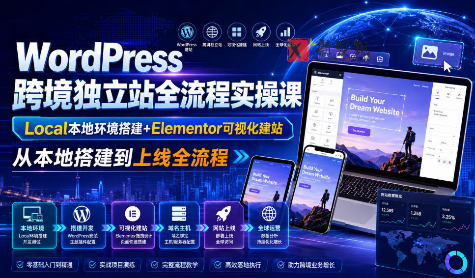 WordPress跨境独立站全流程实操课|Local本地环境搭建+Elementor可视化建站,从本地搭建到上线全流程-新发现资源网