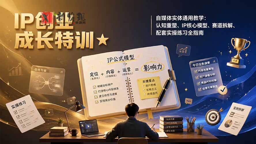 （19567期）IP创业成长特训★自媒体实体通用教学：认知重塑、IP核心模型、赛道拆解、配套实操练习全指南-新发现资源网