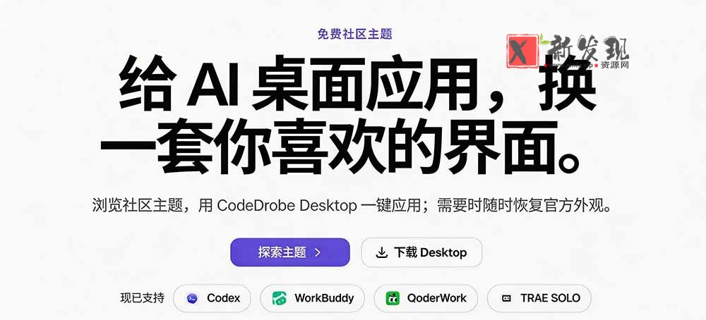 （19586期）免费开源的CodeDrobe，让AI工作台随心换肤，支持Codex、WorkBuddy等，免费且本地运行！
