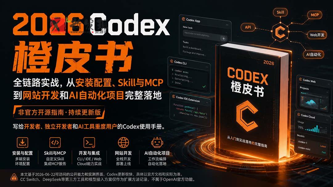 （20105期）2026Codex橙皮书：全链路实战，从安装配置、Skill与MCP到网站开发和AI自动化项目完整落地-新发现资源网