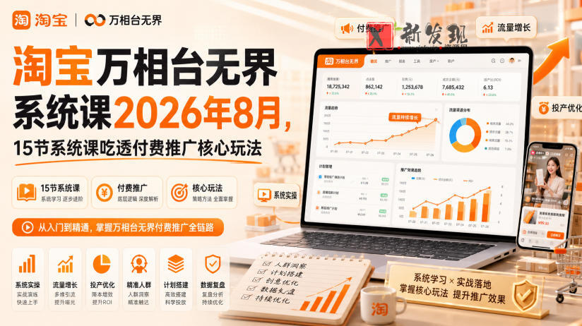 淘宝万相台无界系统课2026年8月，15节系统课吃透付费推广核心玩法-新发现资源网