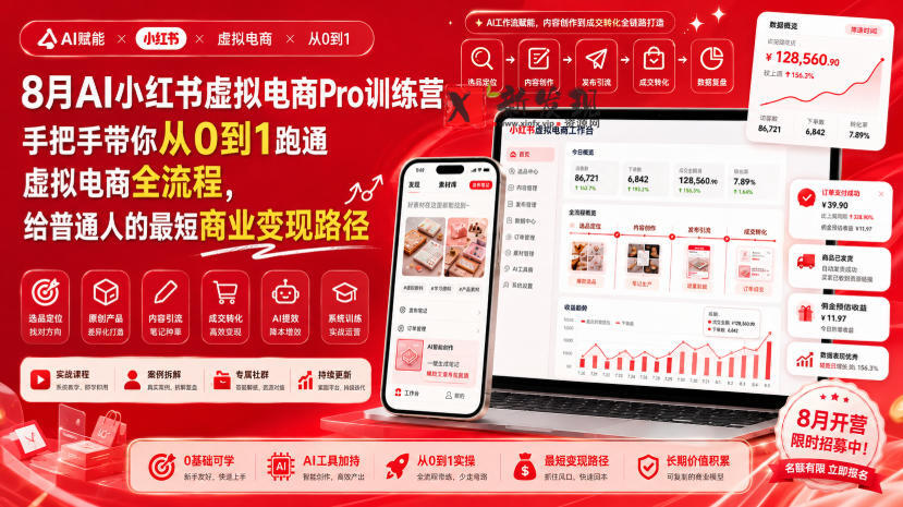 8月AI小红书虚拟电商Pro训练营,手把手带你从0到1跑通虚拟电商全流程,给普通人的最短商业变现路径-新发现资源网