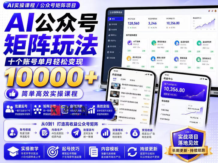 AI公众号矩阵实操玩法：内含价值399的提示词，三分钟一篇爆款文章，支持矩阵多账号运营-新发现资源网
