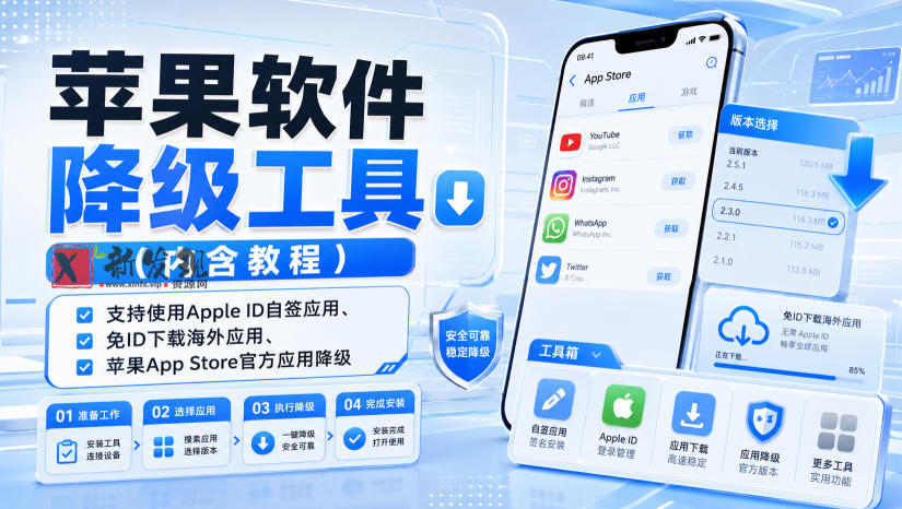 苹果软件降级工具（内含教程），支持使用Apple ID自签应用、免ID下载海外应用、苹果App Store官方应用降级等-新发现资源网