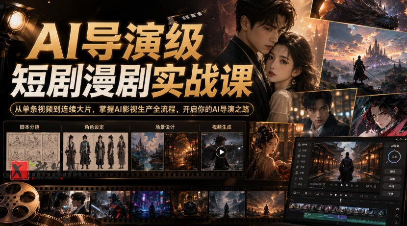 AI导演级短剧漫剧实战课，从单条视频到连续大片，掌握AI影视生产全流程，开启你的AI导演之路!-新发现资源网