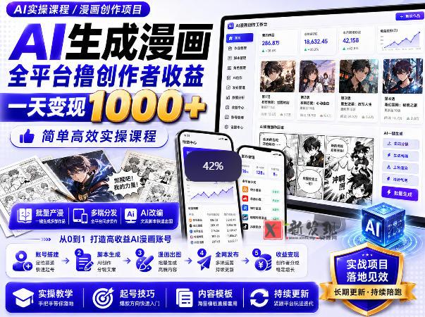 AI生成漫画全平台撸创作者收益内部课程，实操最高单日变现1k+-新发现资源网