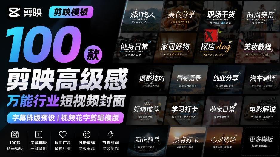 【剪映模板】100款剪映高级感万能行业短视频封面字幕排版预设视频花字剪辑模版-新发现资源网