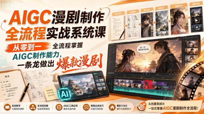 AIGC漫剧制作全流程实战系统课，从零到一全流程掌握AIGC制作能力，一条龙做出爆款漫剧-新发现资源网