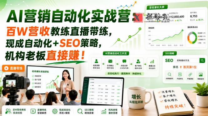 AI营销自动化实战营：百W营收教练直播带练，现成自动化+SEO策略，机构老板直接賺！【原创双语字幕】-新发现资源网