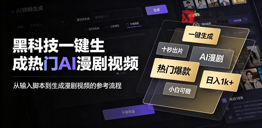 黑科技一键生成热门AI漫剧视频,十秒钟即可搞定,小白也能日入1k+-新发现资源网
