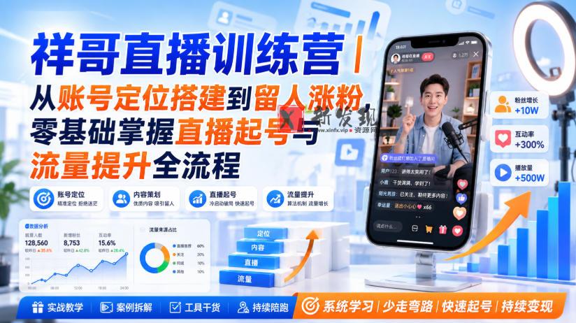 祥哥直播训练营｜从账号定位搭建到留人涨粉，零基础掌握直播起号与流量提升全流程-新发现资源网