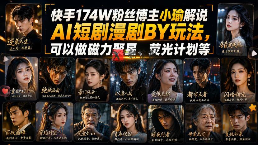 快手174W粉丝博主小瑜解说AI短剧漫剧搬运玩法,可以做磁力聚星、荧光计划等-新发现资源网