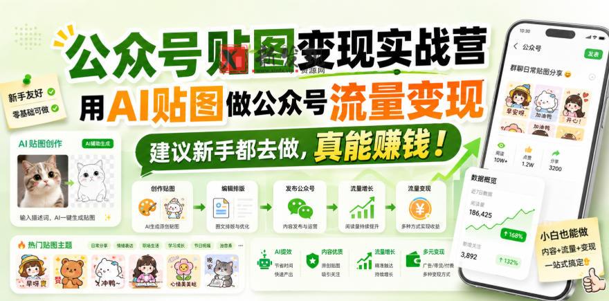 公众号贴图变现实战营，用AI贴图做公众号流量变现，建议新手都去做，真能賺钱！-新发现资源网